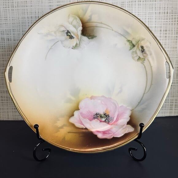ROYAL RUDOLSTADT PRUSSIA Flowers Hand Painted Cake Plate Porcelain VTG/Antique - Picture 5 of 10
